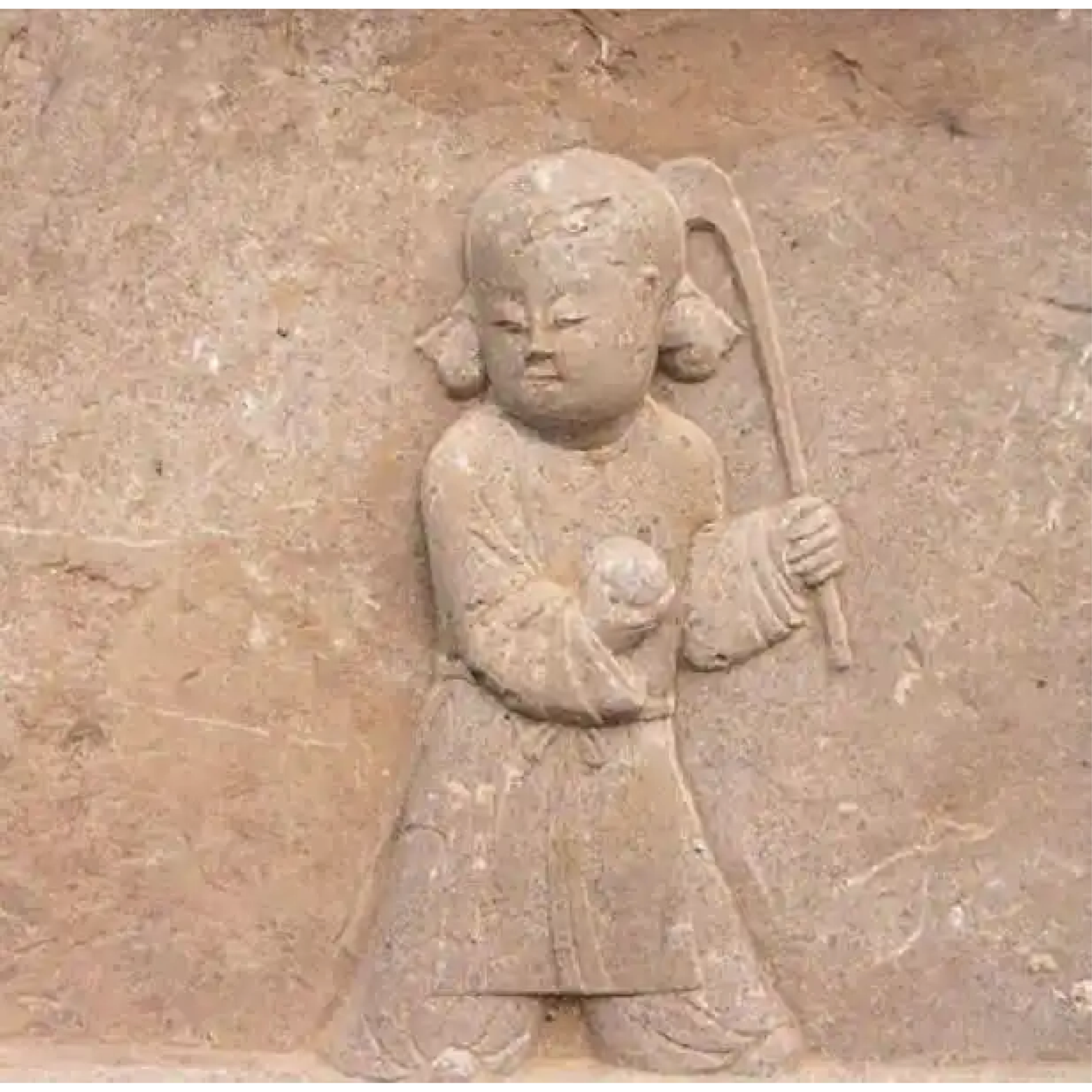 浮雕童子锤丸图石板